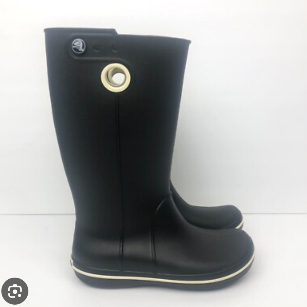 Crocs Jaunt Women's Rain Boots Size 6 Black Waterproof Rubber Mid Calf